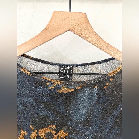 Clara SunWoo Tapestry Boyfriend Sweater Blue & Tan Multi Size XS - Picture 5 of 6